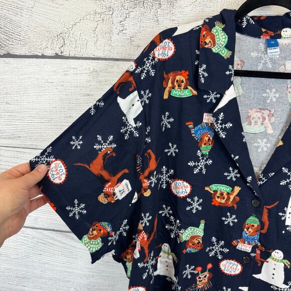 Old Navy Plus Size Navy Winter Dogs Flannel Short Sleeve Pajama Set Size 4X - Picture 3 of 12